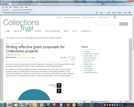 Screenshot of Nick Poole's web article on obtaining funding
