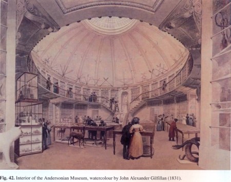 Painting of the interior of The Andersonian Museum, which was curated by Scouler (by John Alexander Gilfillan, 1831)