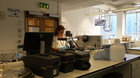 Vicky Singleton,  Conservator at Cambridge University Museums  pictured demonstrating dry cleaning methods (Image: Anthony Roach)