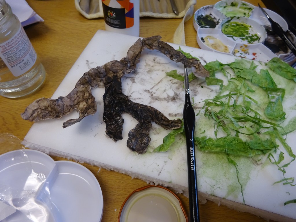Seaweed making using acid free-tissue, gouache and archival PVA
